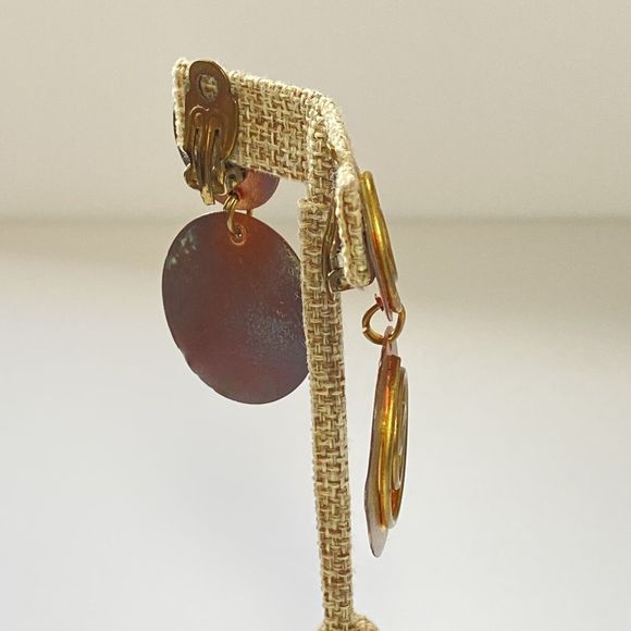 Large Artisan Articulated Dangling Round Copper Brass Disk Swirl Clip On Earring - Picture 7 of 10